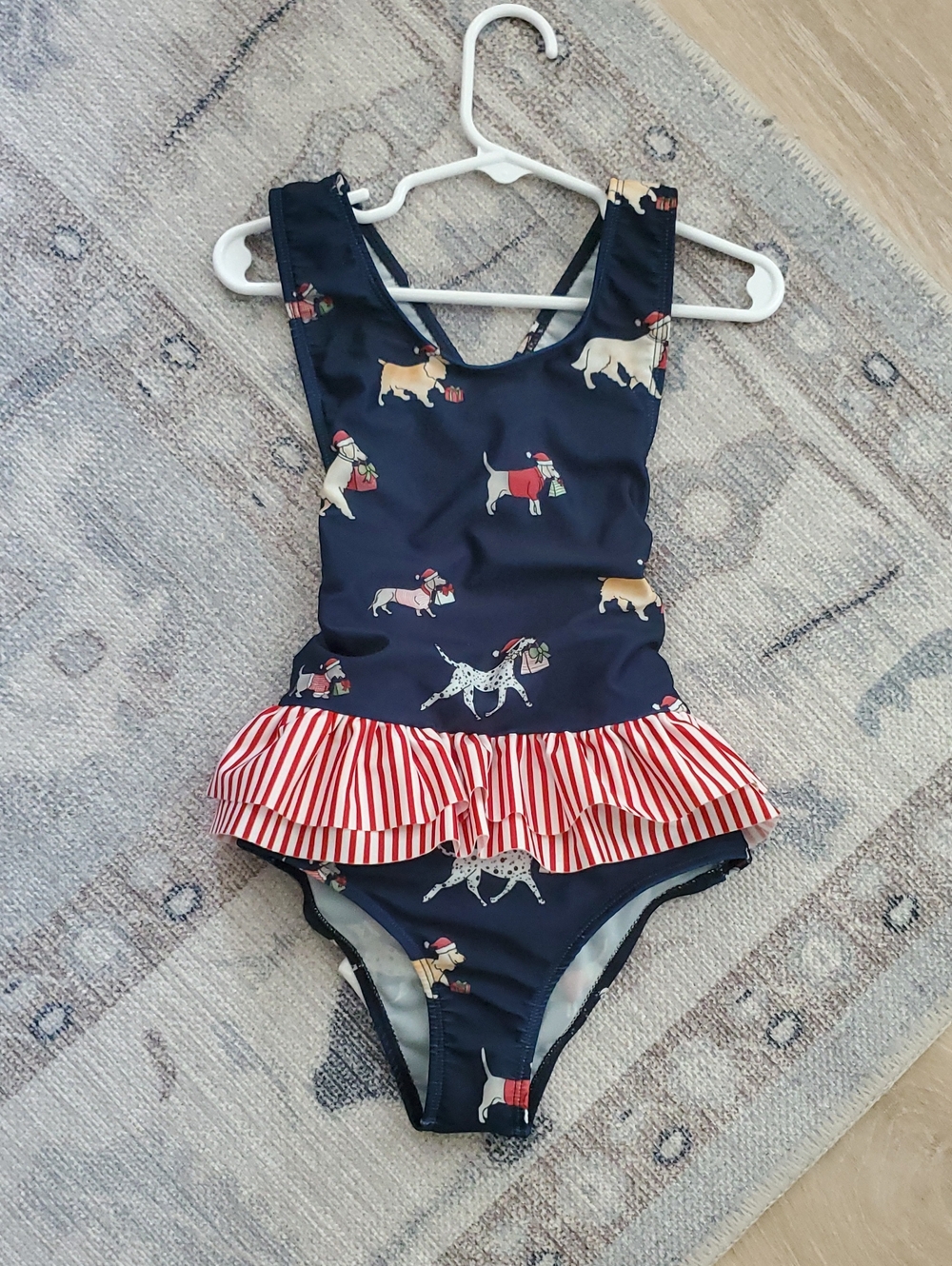 Sal & Pimenta Girls Christmas Pets Dogs One Piece Swimsuit Sz8T